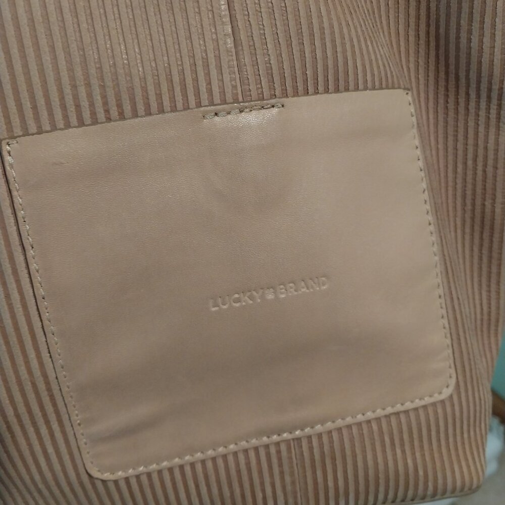 3357 Large Lucky Brand Leather and Corduroy Tote Bag. - Picture 2 of 9